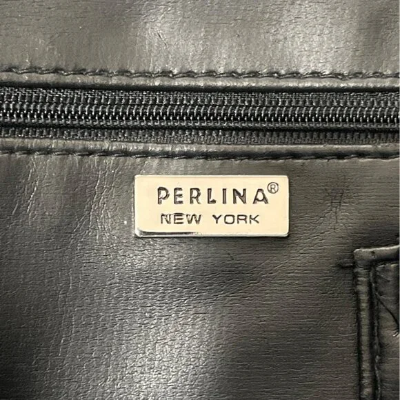 Perlina New York Black Soft Leather Backpack Multi-Pocket Adjustable-Strap - Picture 4 of 8